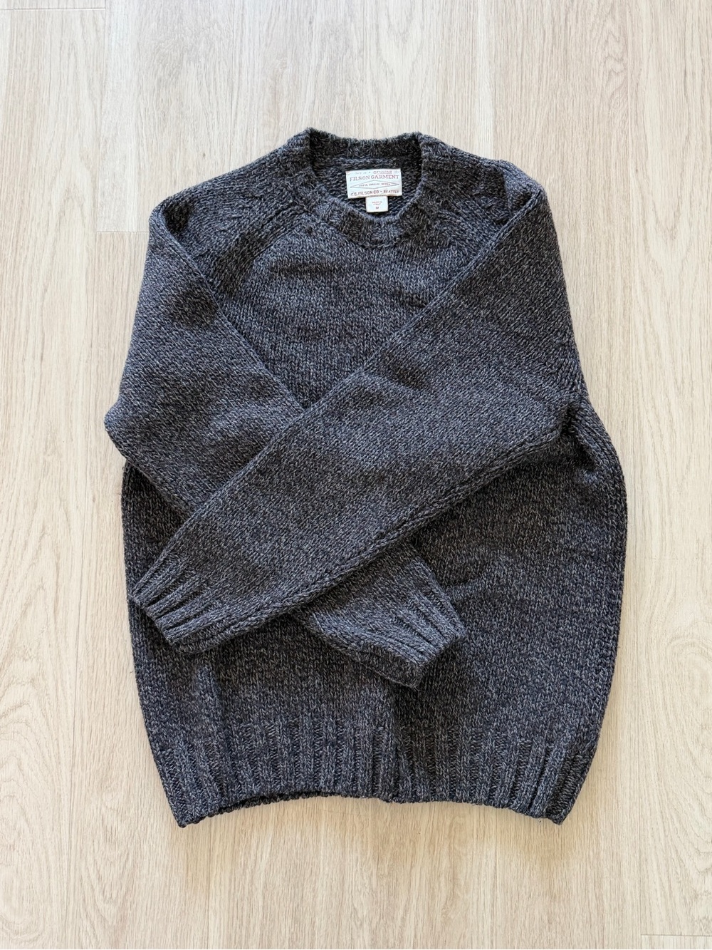 Filson Brown Charcoal Crewneck Wool Blend Sweater